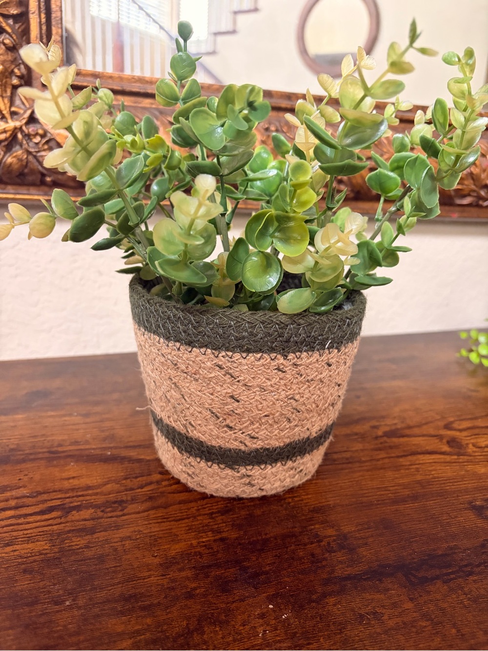 Natural Jute Planter with Green Stripe - Home Accents
